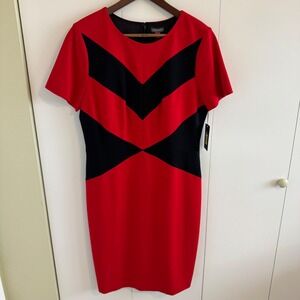 Vince Camuto Red Black Colorblock Chevron Sheath Dress Size 12 NWT